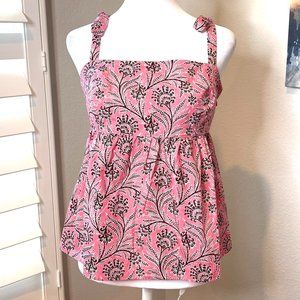 NWOT : J.Crew: Tie-shoulder Cotton Top in Ratti Coral Vines : Size 4